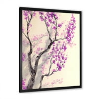 Absztrakt tavaszi lila virágok a fa ágain keretes festmény vászon művészeti nyomtatás