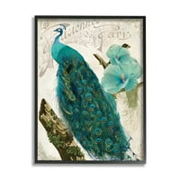 Stupell Industries Vintage Parisian Peacock mintás madárkék hibiszkusz virág, 14, Sophie 6 tervezése