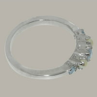 British Made 14k fehér arany gyűrű természetes akvamarinnal & tenyésztett gyöngy női zenekar gyűrű-méret opciók-Méret