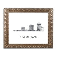 Védjegy Szépművészet 'New Orleans La Skyline WB-BW' Canvas Art készítette: Marlene Watson, Arany díszes keret