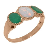 Brit készült 10k Rózsa arany gyűrű természetes opál & Emerald Womens Anniversary Ring - méret opciók-méret 11.25