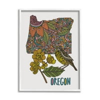 Stupell Industries Oregon State Flower Bird Graphic Art White Keretes Art Print Wall Art, Design by Valentina Harper