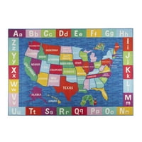 Eric Carle elemi USA térkép gyerekek terület szőnyeg kék piros, 4'11x6'6 téglalap