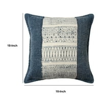 Négyzet Alakú, Kézzel Szőtt Akcentusdobó Párna, Polycotton Dhurrie, Kilim Minta, Fehér, Kék