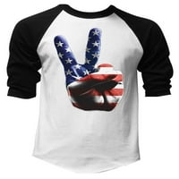 Férfi Amerikai béke kéz fehér fekete Raglan Baseball póló X-Nagy Fehér fekete