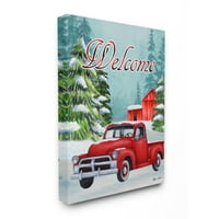 Stupell Indtries téli üdvözlő jel piros teherautó hó pajta Design Sheri Hart, 36 48