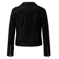 Női Vintage bőr cipzár rövid motorkerékpár kabát Retro kabát Fekete XL