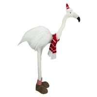 Plüss fehér és piros álló flamingó karácsonyi asztali figura