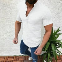 BeeYaSo férfi vászon Rövid ujjú alkalmi ing gallér nélküli Álló gallér nyári felső XL