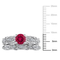 A Miabella női 1-CT létrehozott Ruby, Zafír és Diamond 10KT fehérarany 2 darabos esküvői gyűrűk szettet