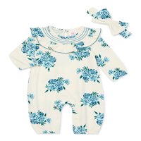 Wonder Nation kislány fodros romper fejpánttal, méret 0m-24m