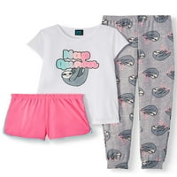 Jellifys gyerekek lány 3 darabos pizsamás alváskészlete - rövid ujjú pizsama teteje, nadrág, rövid