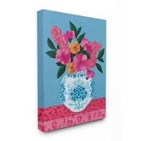 Stupell otthoni dekor virág váza rózsaszín kék festmény vászon fali művészet, Sally b