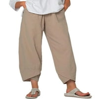 Fiomva női nyári kilencedik nadrág Egyszínű középső derék Laza Alkalmi nadrág zsebekkel