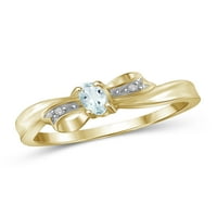 JewelersClub Aquamarine Ring Birthstone Jewelry - 0. Karát -akvamarin 14K aranyozott ezüst gyűrűs ékszerek fehér gyémánt