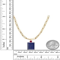 Gem Kő Király 14. Ct kék Lapis piros létrehozott Rubin 18k sárga aranyozott ezüst medál gemkapocs Link lánc Extender