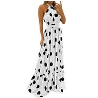 Állandó ruhák nőknek nők trópusi nyomtatás kötőfék Hát nélküli Maxi ruha ujjatlan strand ruha Fehér, XL