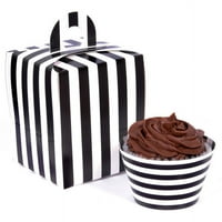 Fekete -fehér csíkos cupcake wrapper & bo készlet
