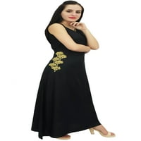 Bimba Női hosszú Maxi ruha virágos hímzett Ujjatlan Fekete Nyári viselet-8