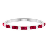 Baguette Lab létrehozott Ruby Half Eternity gyűrű a nők számára - AAAA minőségű, ezüst, US 8.50