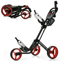 Gimer összecsukható háromkerekű golf push and Pull Cart kocsi hálózsákkal és lábfékkel, piros