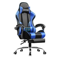 Gamer szék lábtartóval és ergonomikus ágyéki masszázs párna PU bőr irodai szék, kék