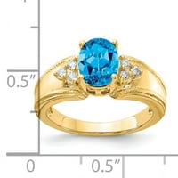 Primal Gold Karat sárga arany 8x ovális kék topaz és gyémánt gyűrű