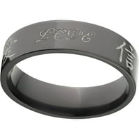 Lapos fekete cirkónium gyűrű a japán kanjival a szerelmi lézerhez