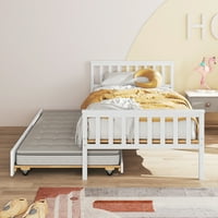 Tömörfa Platform ágy fejtámlával és lábtartóval, Twin méretű Trundle ágyak gyerekeknek tizenéves felnőtt, kétágyas