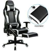 Gamer szék Bluetooth hangszórókkal lábtartó PU bőr zenei irodai szék, fehér