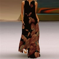 Forestyashe ruhák női nyári alkalmi Ujjatlan nyomtatás V nyak Maxi Laza Boho Beach hosszú nap zsebekkel ruha