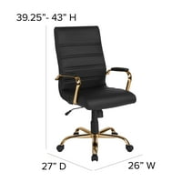 Flash bútorok magas hátsó fekete LeatherSoft Executive forgatható irodai szék arany kerettel és karokkal
