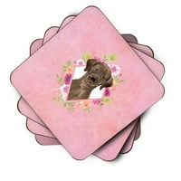 Carolines kincsek CK4251FC csokoládé Labrador rózsaszín virágok hab alátét készlet 4, 1 2, Többszínű