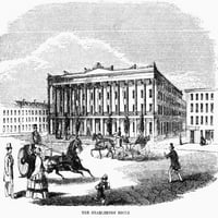 Charleston: Szálloda, 1857. A Charleston Hotel, Charleston, Dél Karolina. Fametszet, 1857. Poszter nyomtatás