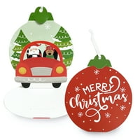 Ünnepi idő piros és fehér boldog karácsonyt a Mikulással és a Rénszarvas autó felbukkanó ajándékkártya-tartójával