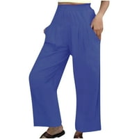 Clearance Alkalmi Divat nők kényelmes Egyszínű szabadidős nadrág zsebek laza nadrág Kék XL