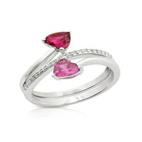 Sterling ezüst ragyogási finom ékszerek létrehoztak rubin és rózsaszín zafír szívgyűrű