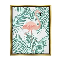 Stupell Flamingo ülő trópusi pálmalevelek tájfestés Arany úszó keretes művészeti nyomtatási fal művészet