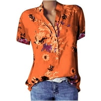 Huaai női nyári alkalmi ingek Plusz méretű nyomtatás blúz ing zseb rövid ujjú felső rövid blúz narancssárga XXL