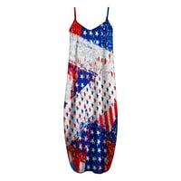 Xihbxyly Clearance női strand hosszú Maxi ruhák alkalmi Függetlenség Napja Ujjatlan zászló nyomtatás ruhák nyári Tank