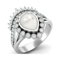 Tiara Gyűrű Ezüst 1. CTS Körte Alakú Gyöngy Drágakő Pasziánsz Esküvői Korona Gyűrű Nőknek