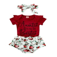 IZhansean csecsemők baba lányok ruhák Letter Print Rövid ujjú Romper virág nyomtatási rövidnadrág fejpántos ruhák piros