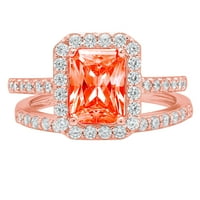 2. ct smaragd vágott piros szimulált gyémánt drágakő valódi 18k Rózsa arany testreszabható lézergravírozás Halo örök