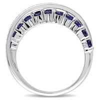 Miabella női karátos T.G.W. Kerek-vágott kék zafír és karátos kerek gyémánt akcentus ezüst crossover gyűrű