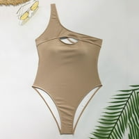 Női fürdőruhák Egyrészes szexi szilárd ferde váll Bikini fenék Strandruházat fürdőruha Khaki