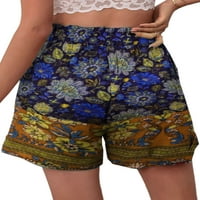 Női Rövid forró nadrág magas derekú Mini nadrág virágos nyomtatás nyári nadrág Vintage fenék strand Sárga XS