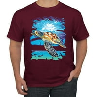 Úszás tengeri teknős állatbarát férfi grafikus póló, Gesztenyebarna, kicsi