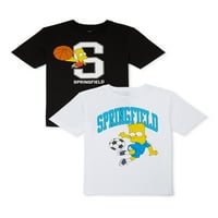 A Simpsons Boys rövid ujjú BART sport grafikus póló, 2-Pack, Méret XS-XXL