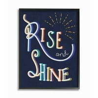 A Stupell Home Decor Collection Navy Blue Rise and Shine színes, kézírásos forgatókönyv tipográfia keretes giclee texturizált