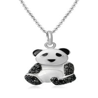 Jewelili ezüst cttw kezelt fekete kerek gyémánt zománc Panda medál nyaklánc, 18 Rolo lánc